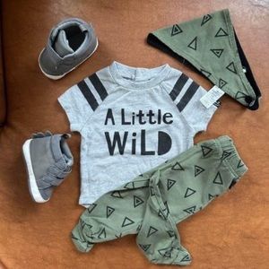 3 Month Baby Green and Gray Outfit Set